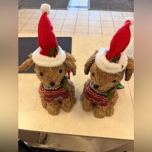 Charming Holiday Dog Figurines with Red Santa Hats